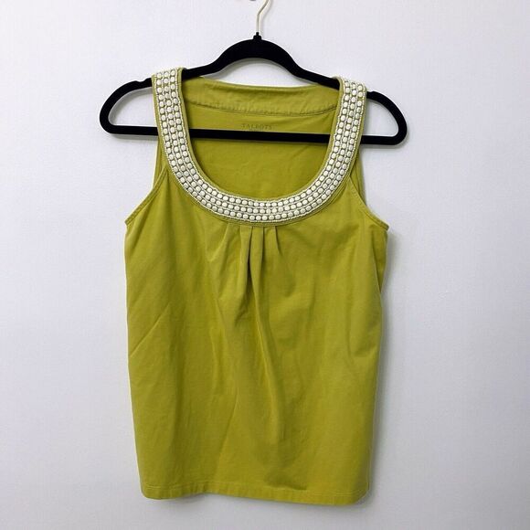 Talbots  Mustard Yellow Glass Beaded  Stretch Sleevesless Tank Top Blouse Sz Med - Picture 1 of 10